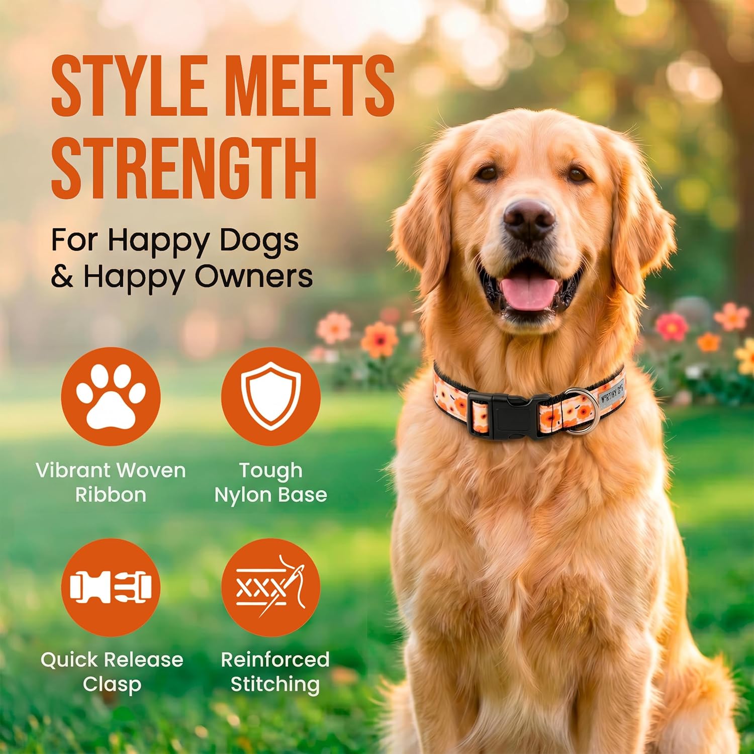THE WORTHY DOG Everyday Adjustable Dog Collar for Small Dogs, Fleurs image 2