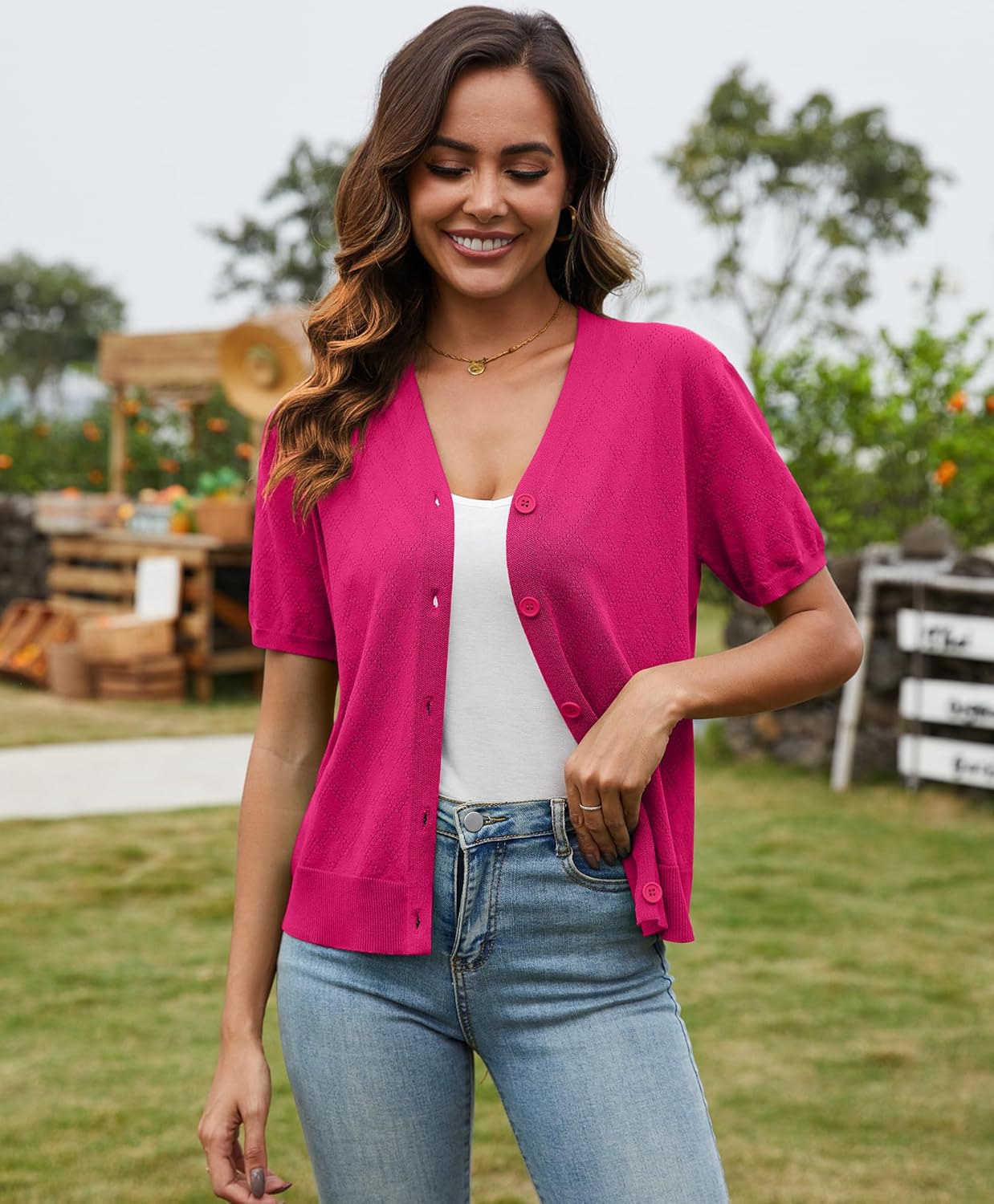 VIISHOW Short Sleeve Lightweight Summer Cardigan for Women, Button Down Open Front V Neck Crochet Knit Cropped Bolero Shrugs - Image 3