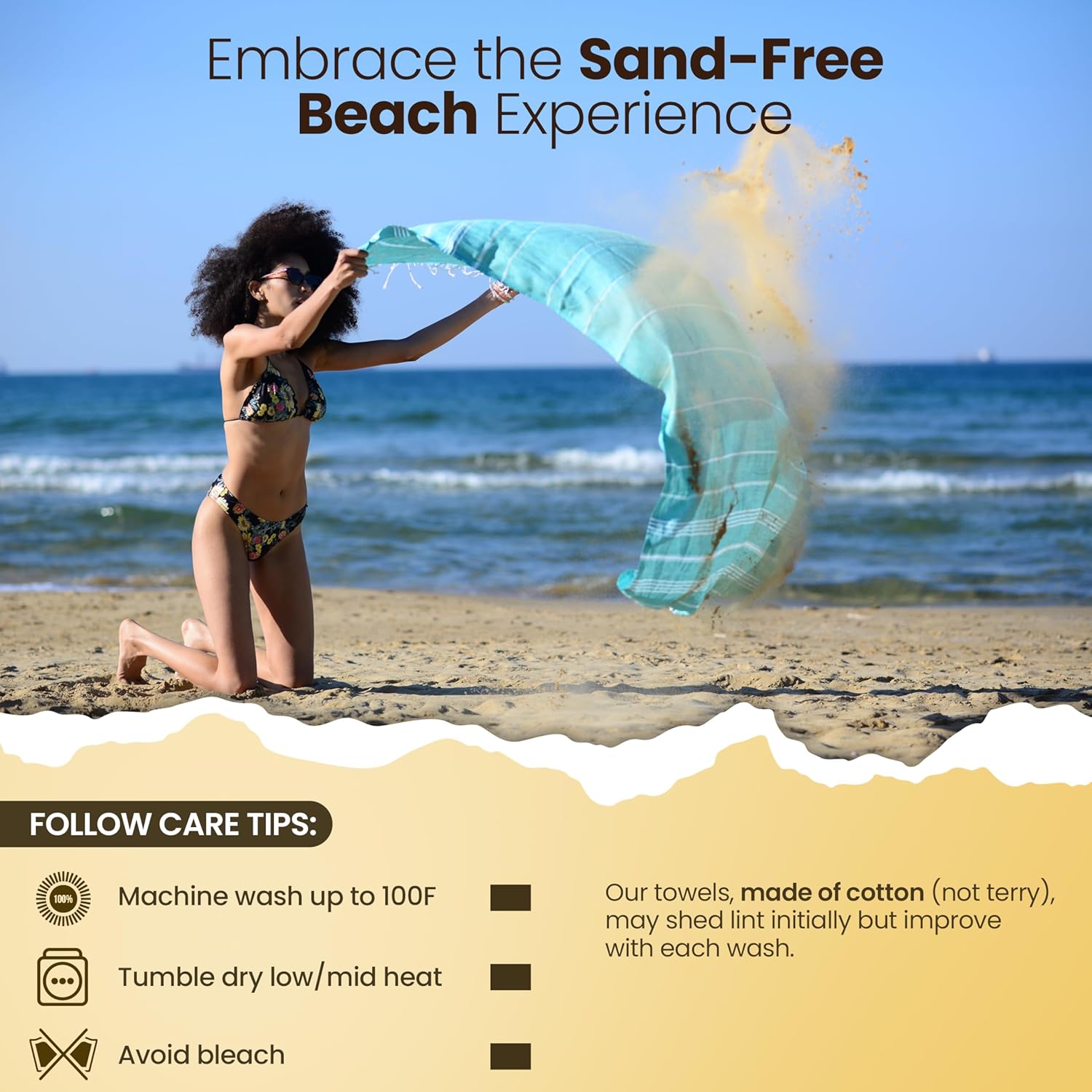 Gold CASE LYCIA Turkish Beach Towel Set of 6 – 100% Cotton Turkish Beach Towels Bulk 70 x 38'' – LYCIA Oversized, Quick Dry & Sand Free Beach Towel – Lightweight Towels Set in Tones of Blue