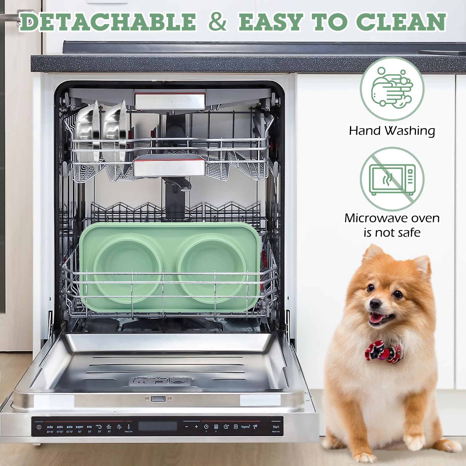 BNOSDM Cuencos dobles de acero inoxidable para comida y agua para perros con alfombrilla de plástico antiderrames, juego de cuencos para cachorros, gatos, gatitos, perros pequeños y medianos, color