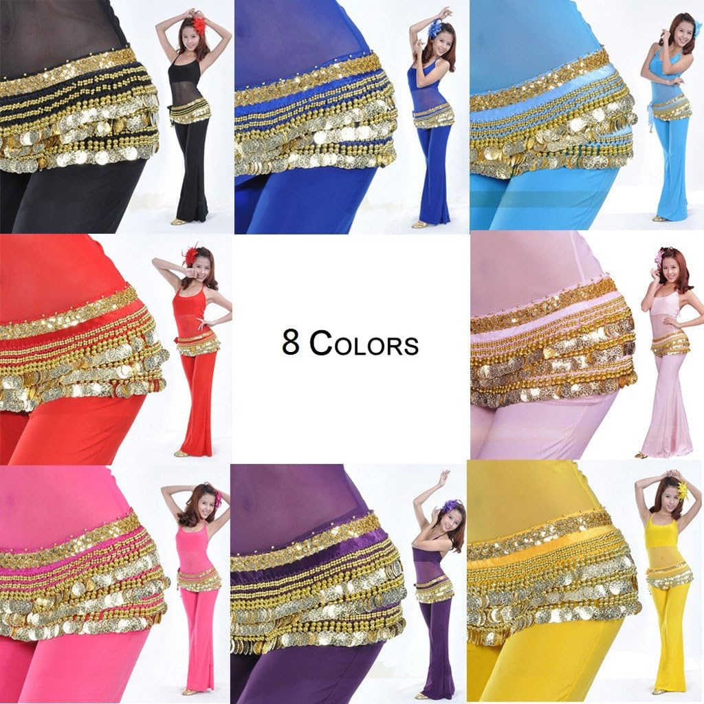 MUNAFIE Belly Dance Hip Scarf Belly Dancing Multi-Row Coin Noisy Belt Skirt - Image 3