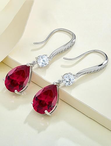Miniatura 5 de Wedding Big 10x14MM Teardrop Birthstones Earrings for Women, 925 Sterling Silver Dangle Drop Hook Earrings for Brides Bridesmaids Jewelry
