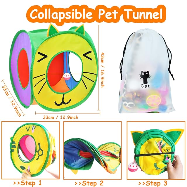 Foto 3 de 7 de SUPJADE Juego interactivo de 37 piezas de juguetes para gatos, juguetes de plumas, túnel de gatito, ratones