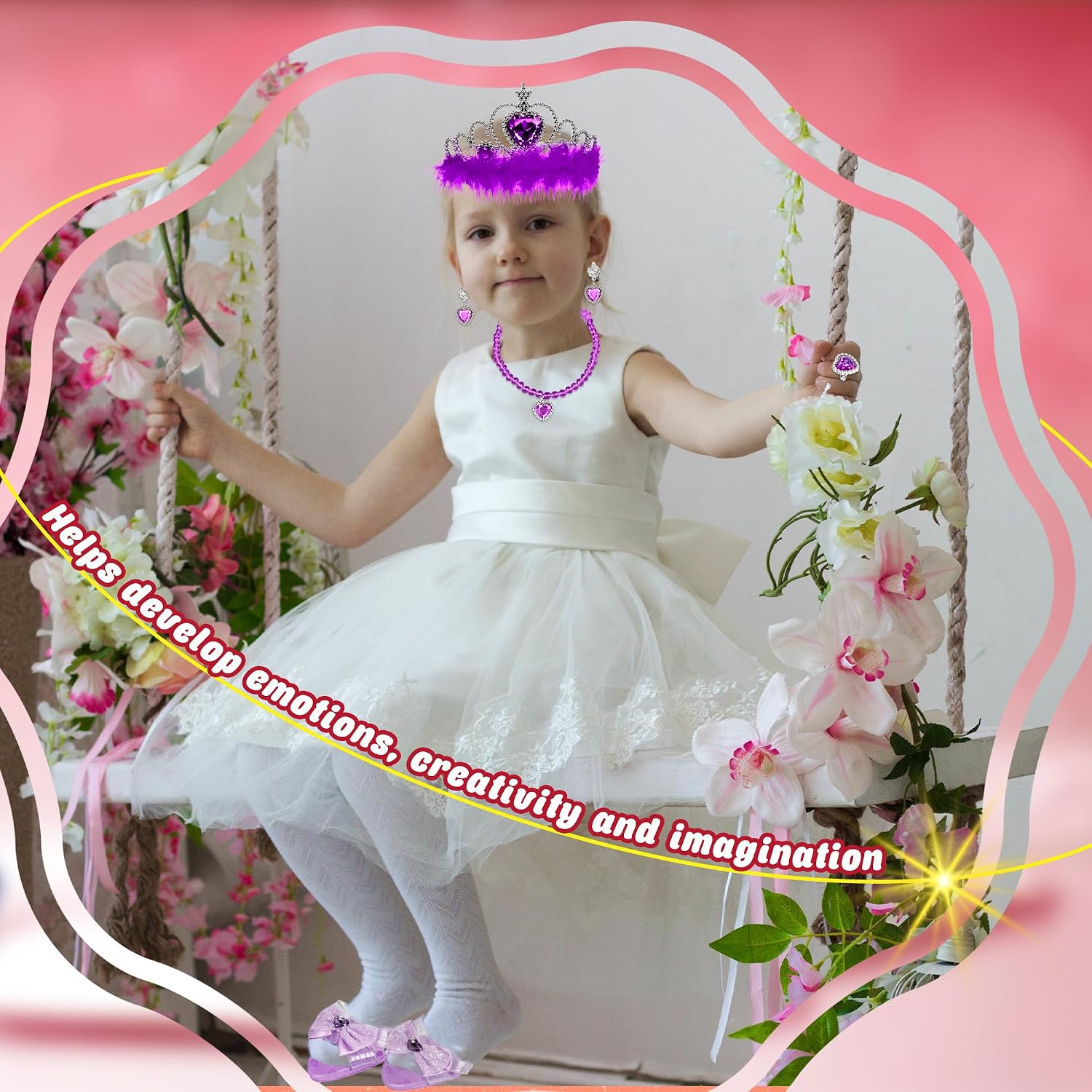 20 Pcs Princess Dress Up Set Includ 4 Pairs Heels Shoes 4 Crown and 12 Play Jewelry Toys Necklace Ring Earrings for Little Girls Princess Role Play Toddler Pretend Birthday Gifts