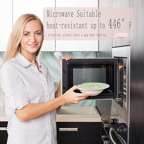 Miniatura 4 de Paquete de 4 tapas de silicona de 3.9 pulgadas para tazas, tazones, platos, sartenes, cubierta para salpicaduras de microondas, recipientes de