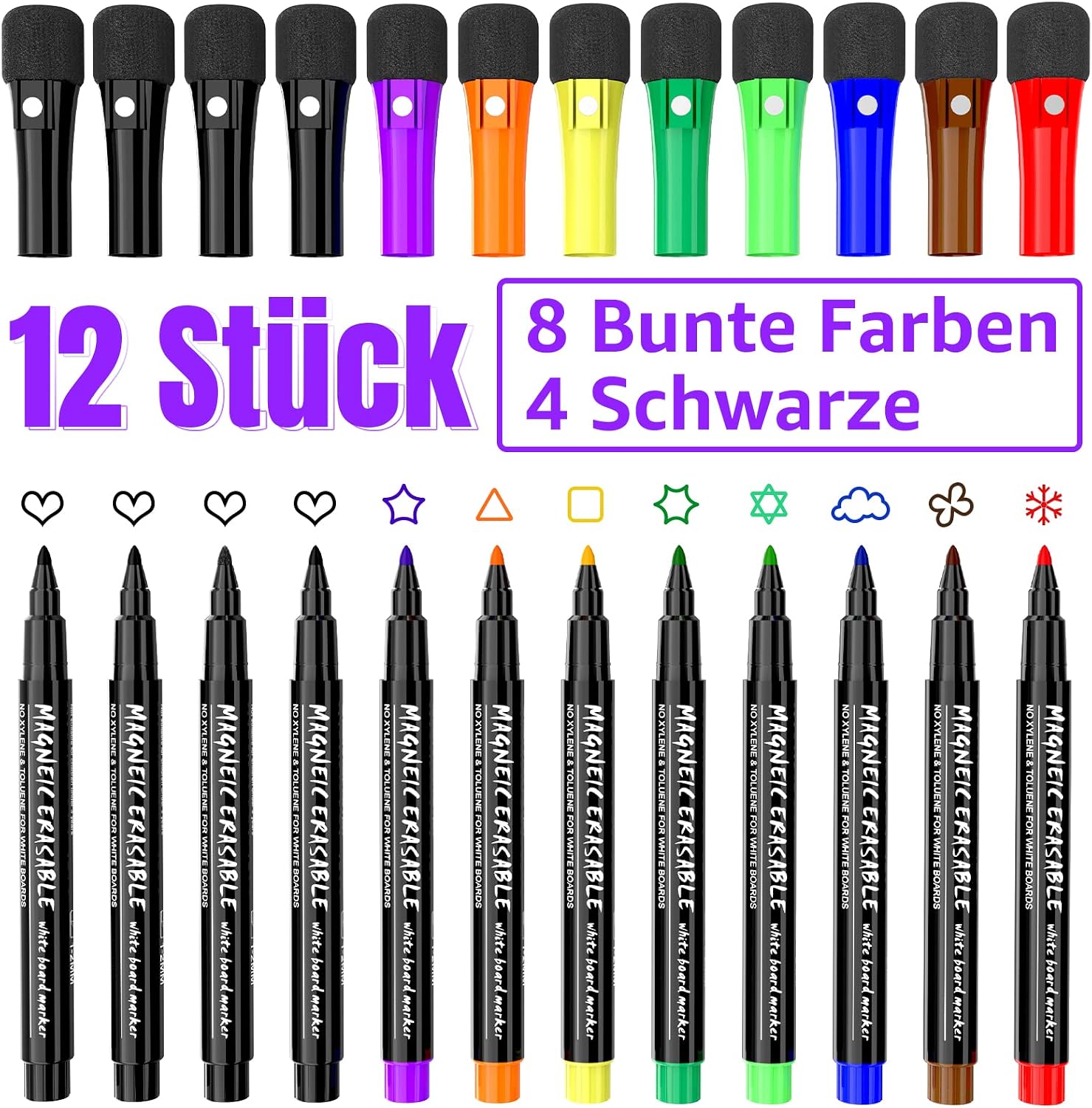 12 Whiteboard Pens Whiteboard Markers, White Board Markers Erasable Fine Tip White Board Pens Colour - Image 4