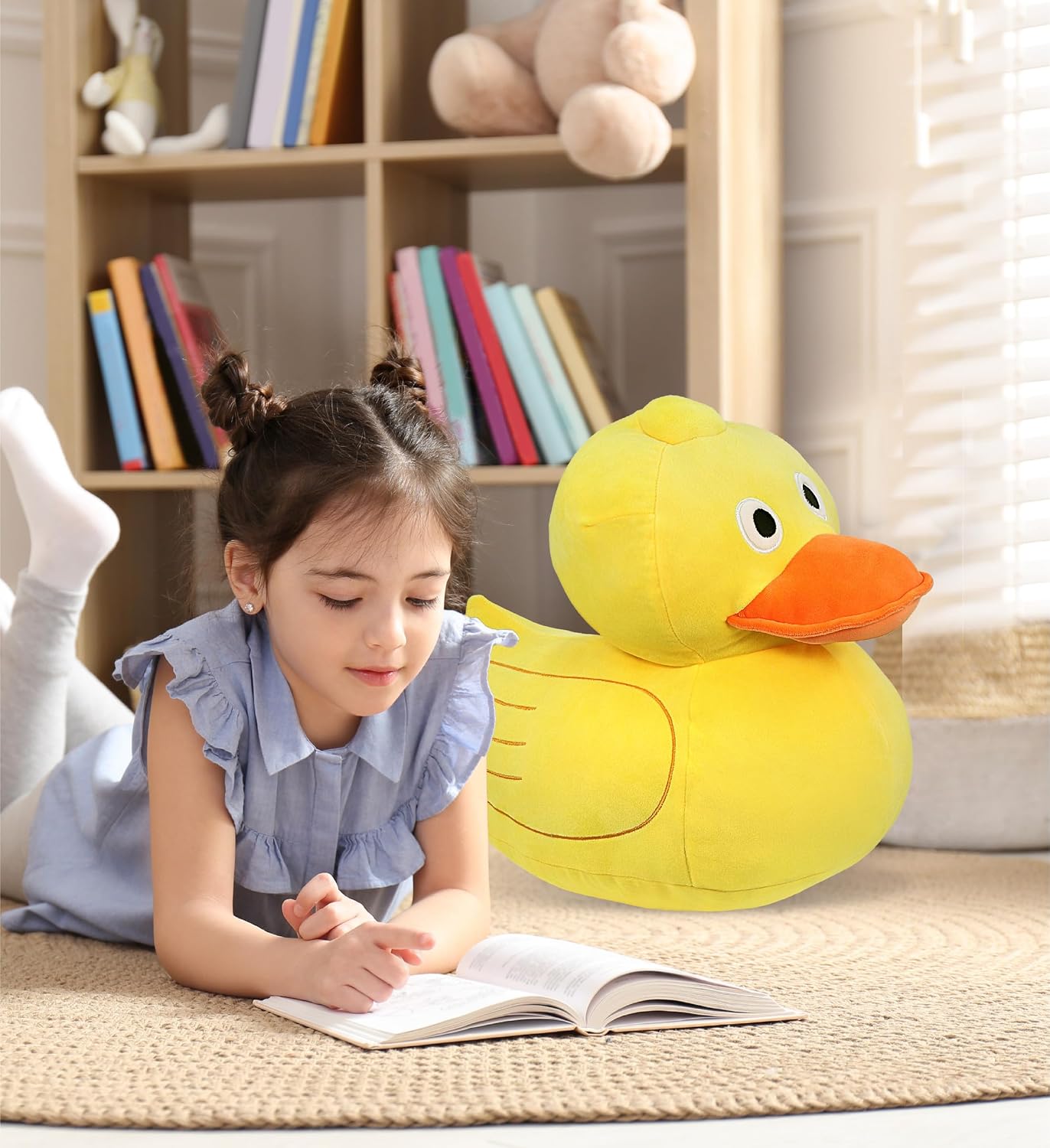 DolliBu Snug-Mooshies Large Duck Stuffed Animal - Farm Life Super Squishy Soft Sensory Plush Toy for Girls and Boys, Cute Kids Plush Animal Friend to Play, Squeeze, Soothe Stress, Cuddle - 16 Inches