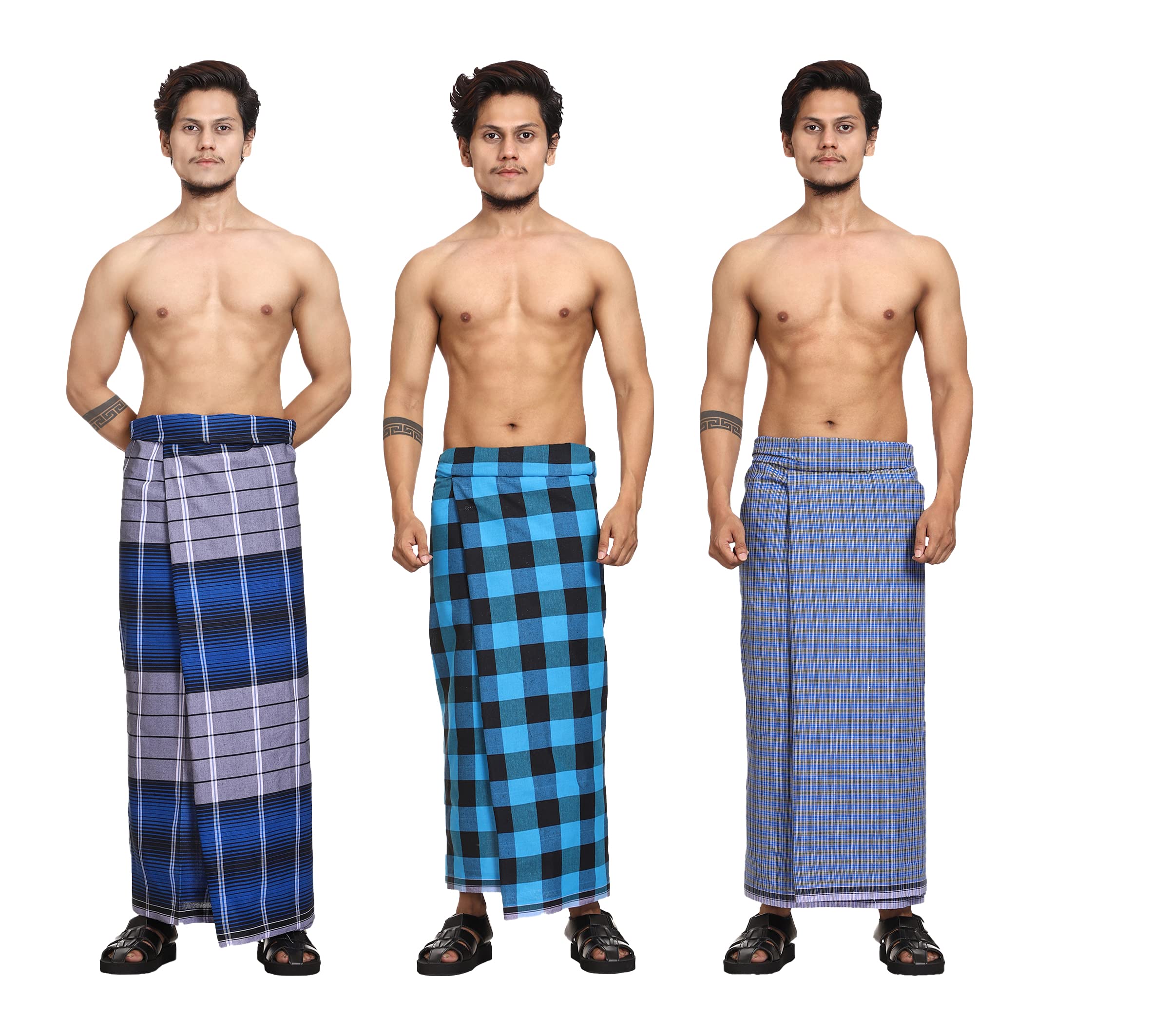 Gowri Tex Cotton Stitched Lungis Pack Of 3 (Ready To Wear) 2.25Meter