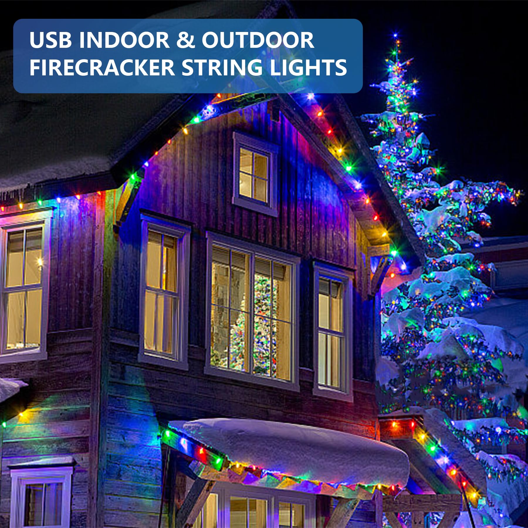 Guirnalda de luces de petardo, 200 LED, luz estrellada, 8 modos USB con control remoto, impermeable, para interiores y exteriores, luces decorativas para camping, dormitorio, boda, fiesta