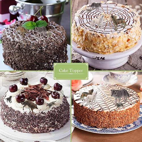 Miniatura 5 de Skylety 8 figuras de lobos, decoración de animales de lobo, figuras de animales de zoológico de la selva, decoración de pasteles de lobo,