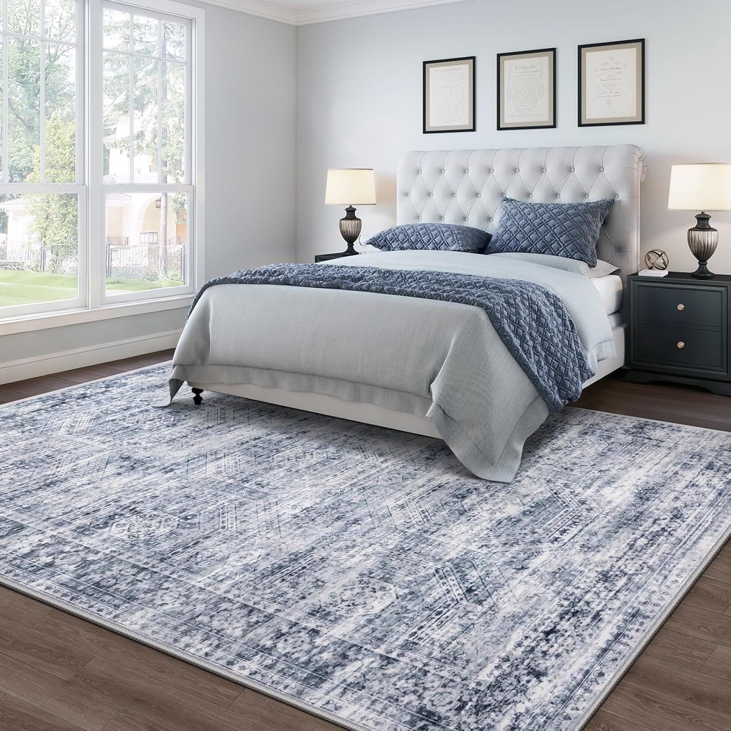 6x9 Washable Area Rug for Living Room Dining Room - Vintage Boho Non-Slip Rug, Soft Low Pile Faux Wool, Perfect for Under Queen Bed, Pet Friendly Farmhouse Decor