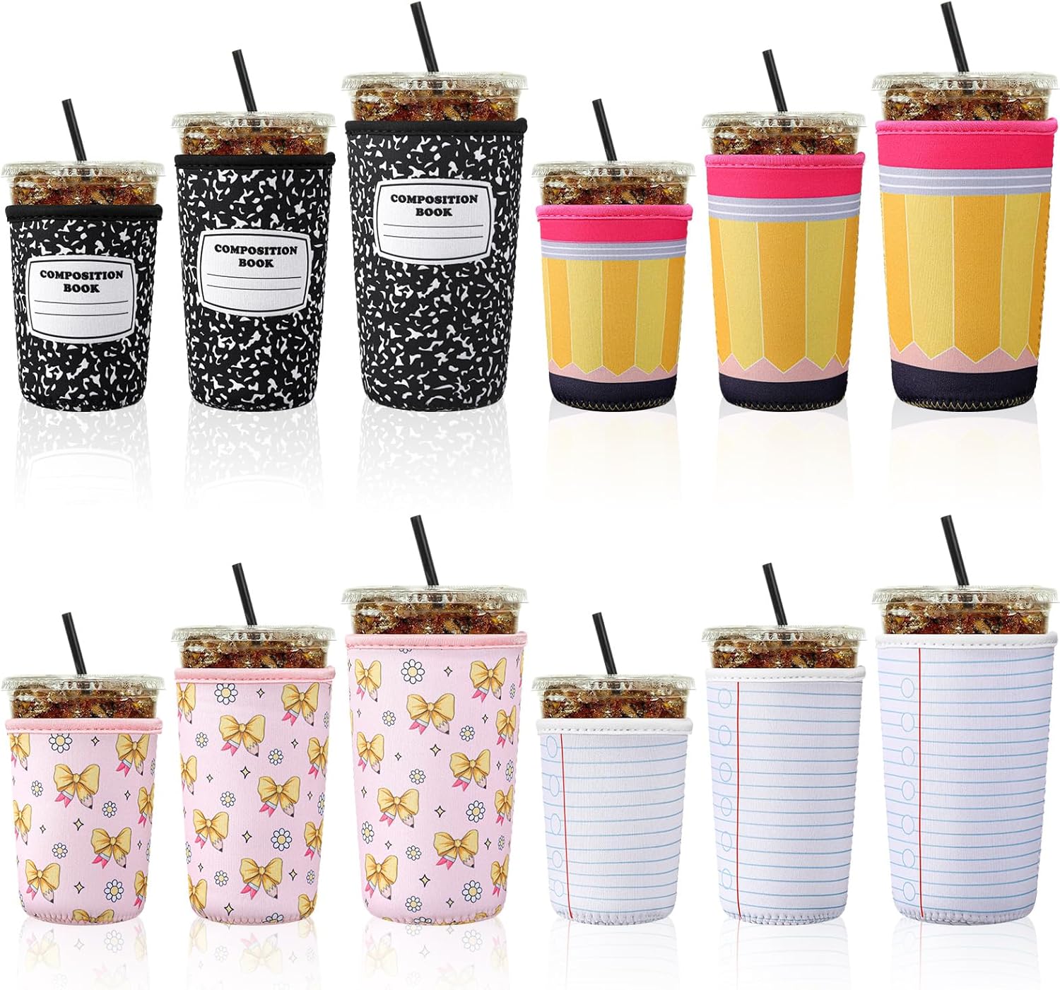 FoldTier 12 Pcs Teacher Appreciation Gifts Bulk Reusable Iced Coffee Sleeves for Teachers Iced and Hot Drinks Thank You Gifts Graduation End of School Year Gift Party Favors
