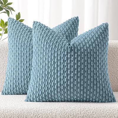 MIULEE Set of 2 Blue Grey Corduroy Throw Pillow Covers 18x18 Inch