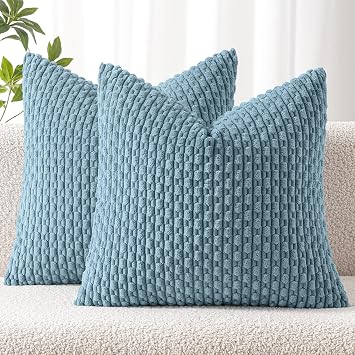 MIULEE Decorative Throw Pillow Covers 18x18 Blue Grey Textured Corduroy