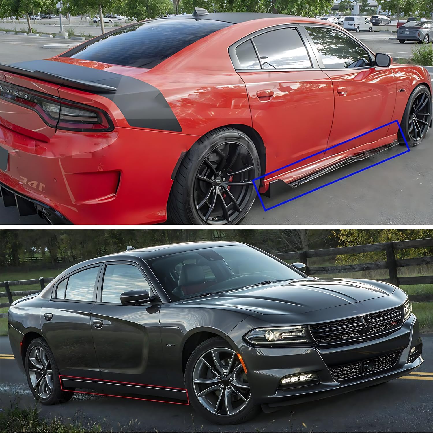 Side Skirts for 2015-2023 Dodge Charger, Rocker Panel Extension Splitter Body Kit Dodge Charger Accessories (Glossy Black)