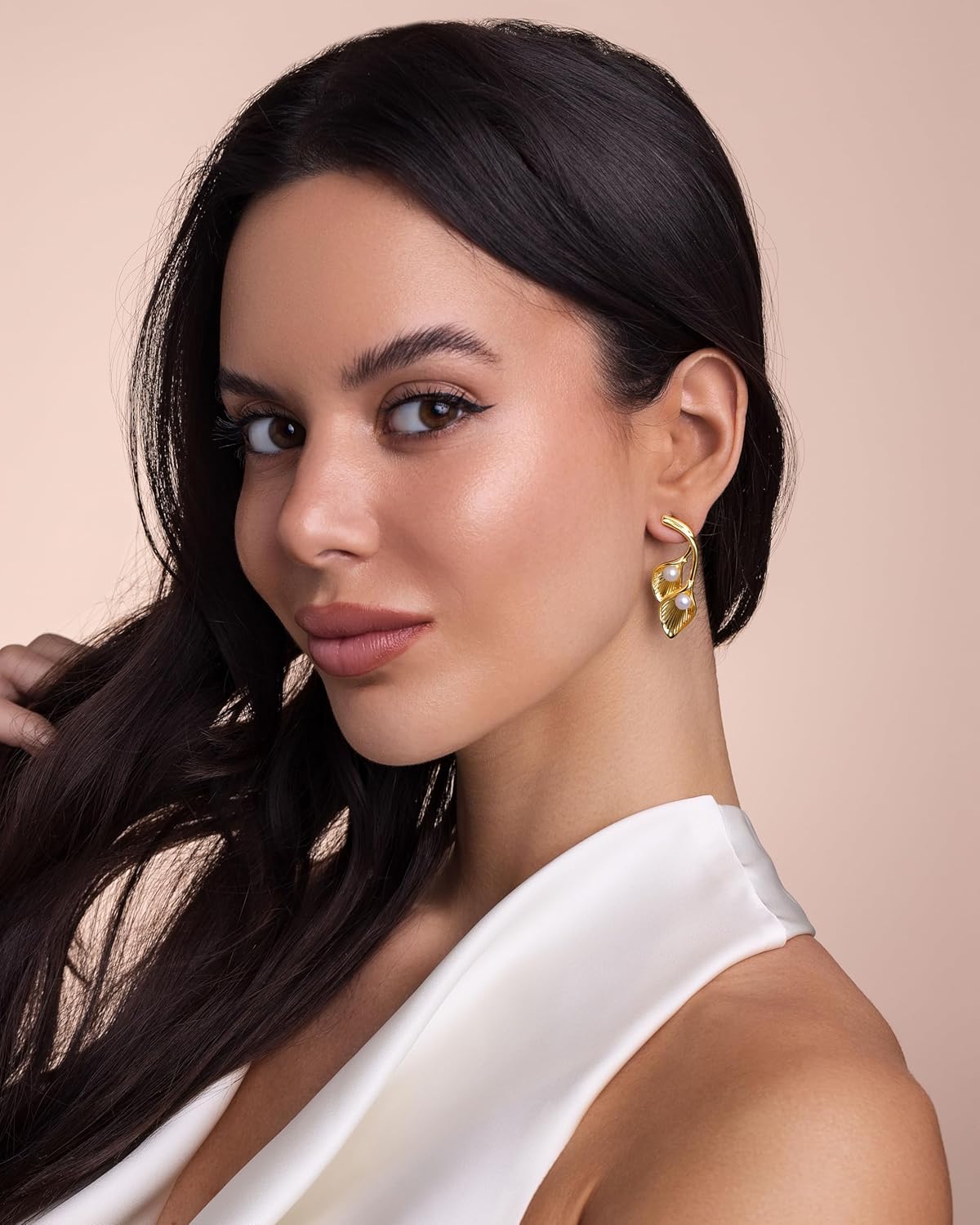 18K Gold Plated Two Tone Dangle Statement Earrings for Women by SNGIA, Handmade Trendy Summer Leaf Flower Floral Boho Jewelry Gifts, Thin Beachy Vintage Plant Fashion Drop Accessories, Vintage Nickle Free Floral Dangling Earrings. - Image 2