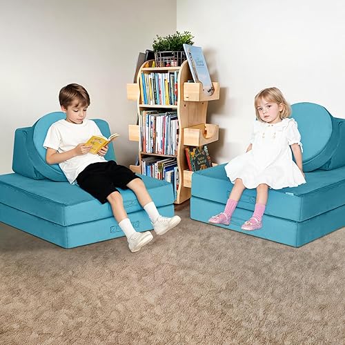 Miniatura 30 de MeMoreCool Sofá modular de 8 piezas para niños, sofá de espuma convertible rosa para sala de juegos Rosa (Dusty Rose),Verde bosque,2-marino,Azul