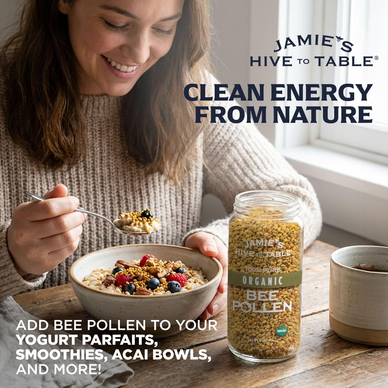 Jamie’s Hive to Table Organic Bee Pollen, 6 oz - 100% Pure, Raw & Natural Superfood, Premium Quality Bee Pollen Granules for Energy & Vitality, Gluten Free — Amazon image 5
