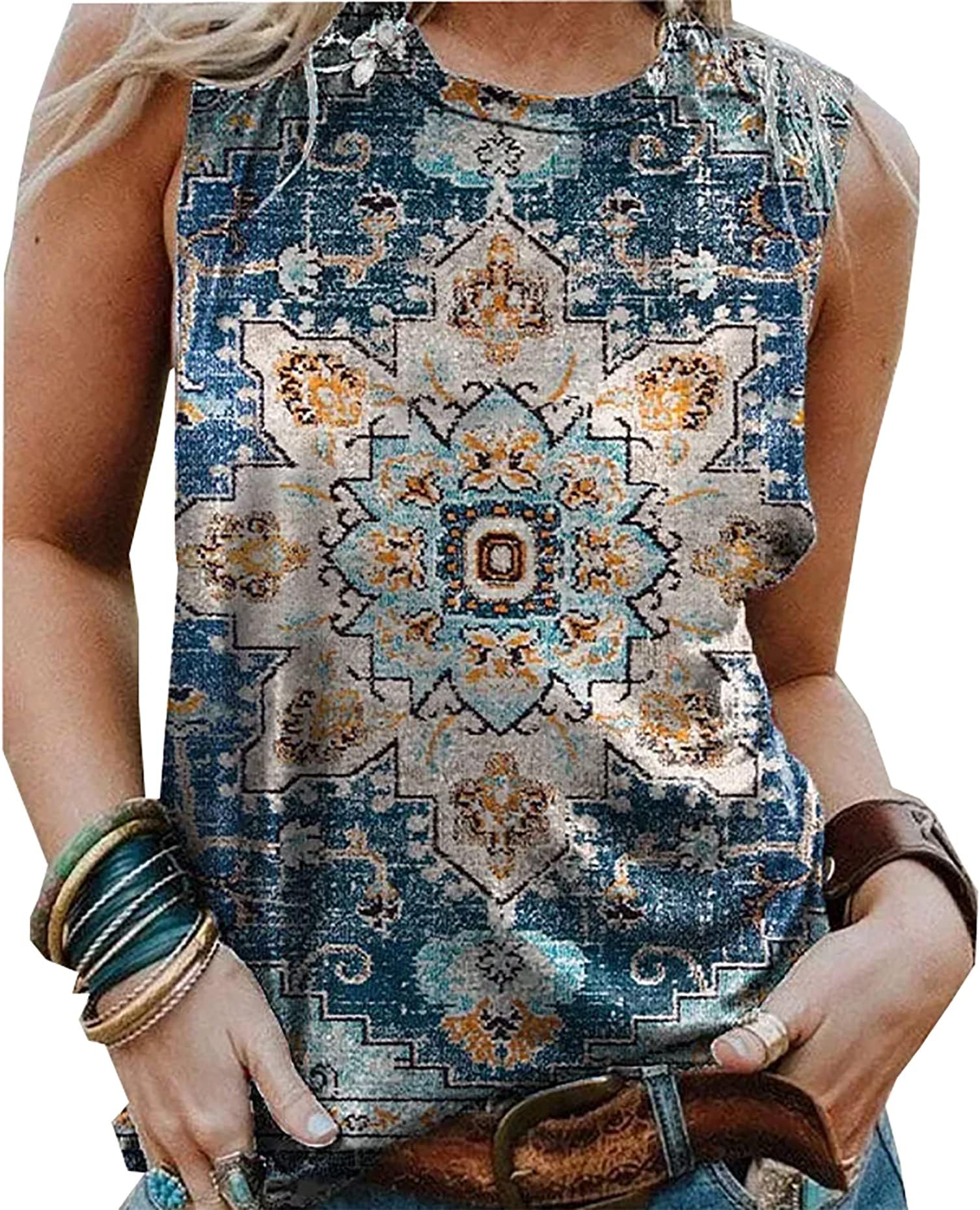 BOMYTAOMandala Lotus Tank Top for Women Sacred Geometry Meditation Gift Sleeveless Graphic Tees Vest