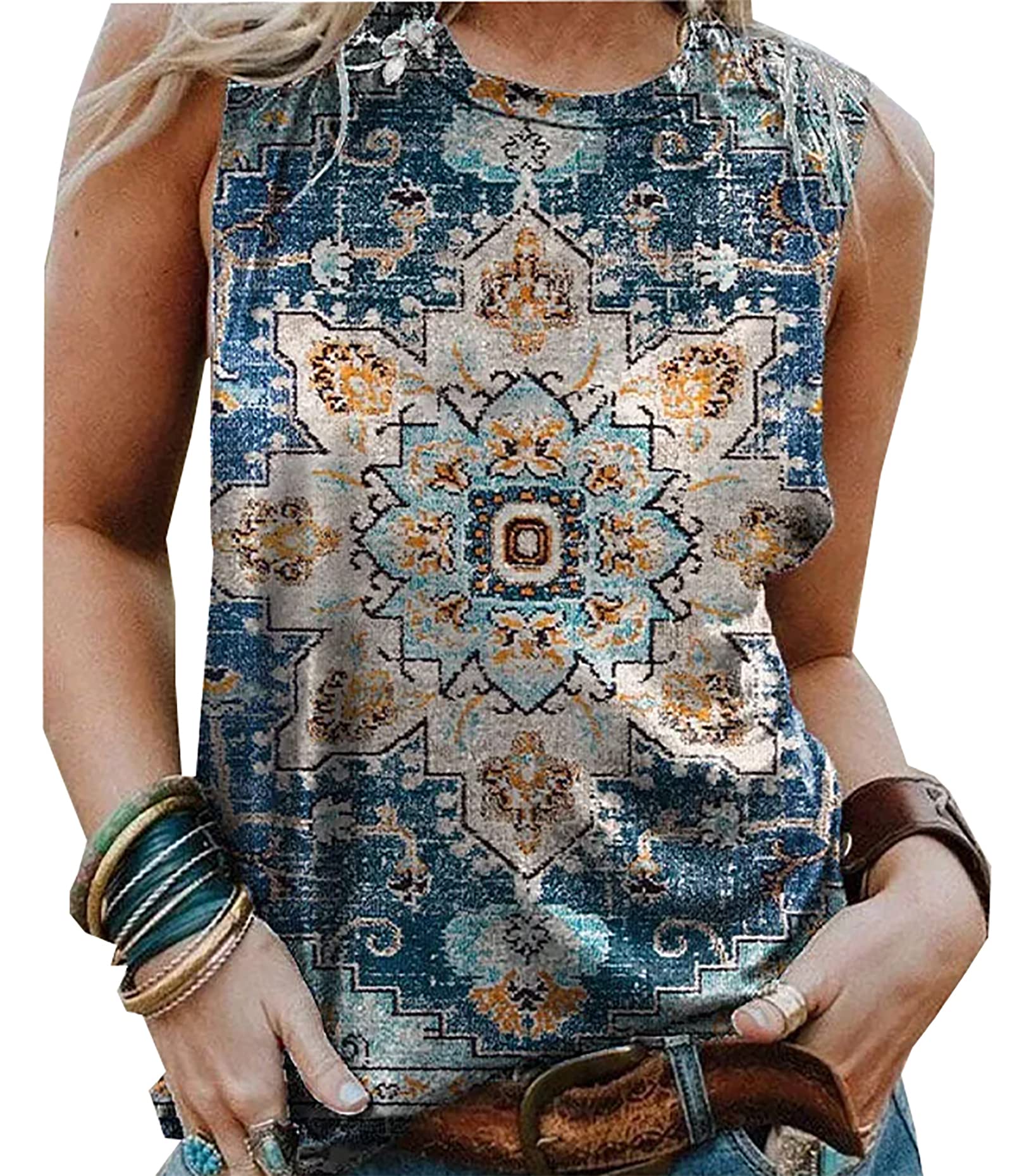 BOMYTAOMandala Lotus Tank Top for Women Sacred Geometry Meditation Gift Sleeveless Graphic Tees Vest