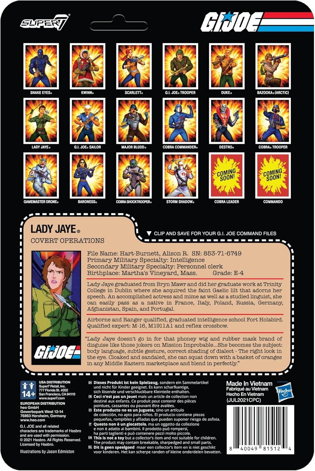 Super7 G.I. Joe Lady Jaye - 3.75" G.I. Joe Action Figure with Accessory Classic Cartoon Collectibles and Retro Toys