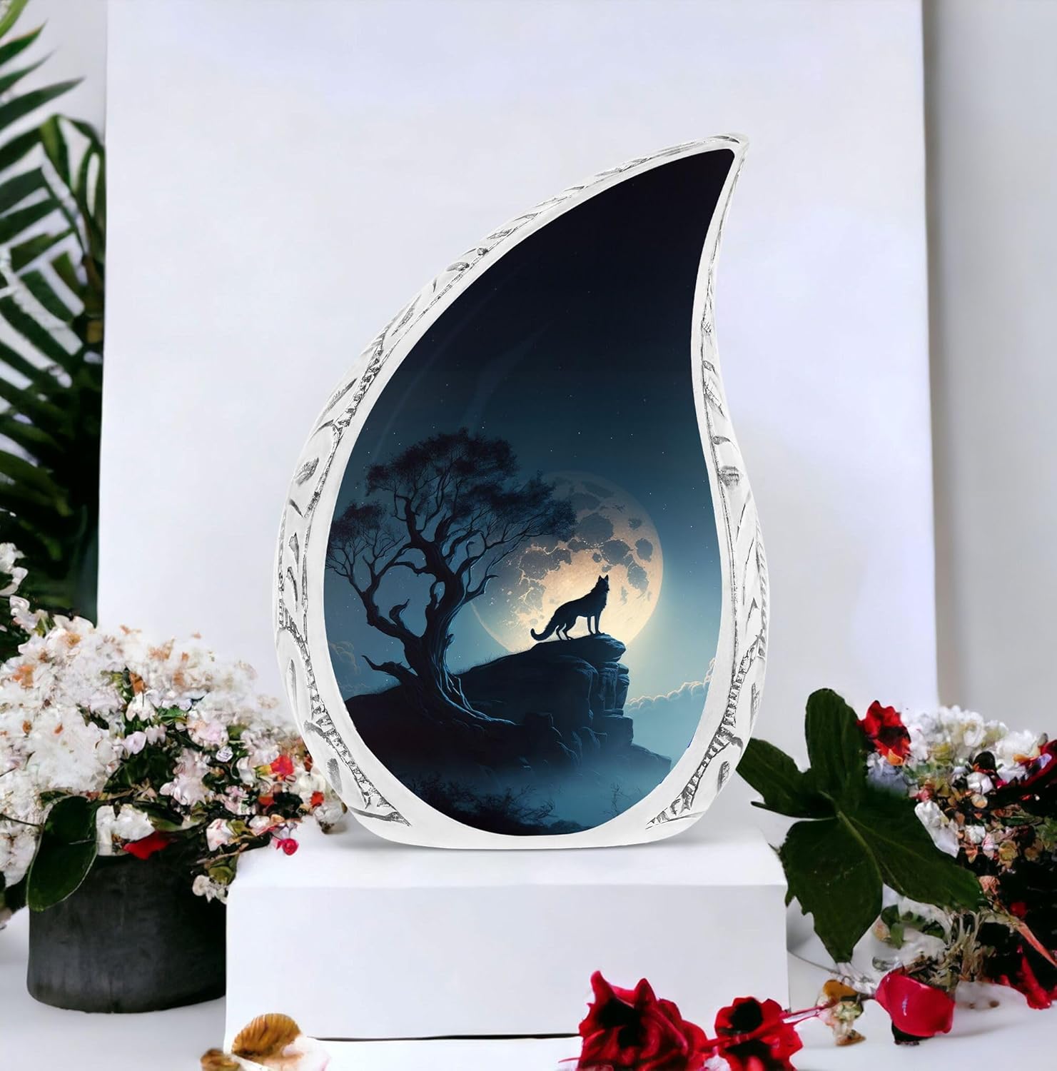 Moon Wolf Urns for Human Ashes Adult Female & Male, Cremation Large Urn for Human Ashes Women, Decorative Urns for Mom & Dad 10 Inch