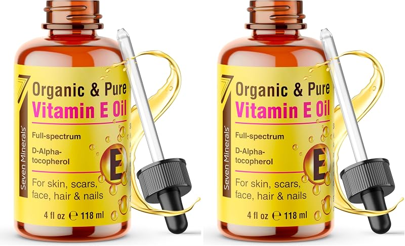 Óleo de Vitamina E Seven Minerals com D-Alpha Tocopherol de espectro completo, 118 mL, Pacote com 2