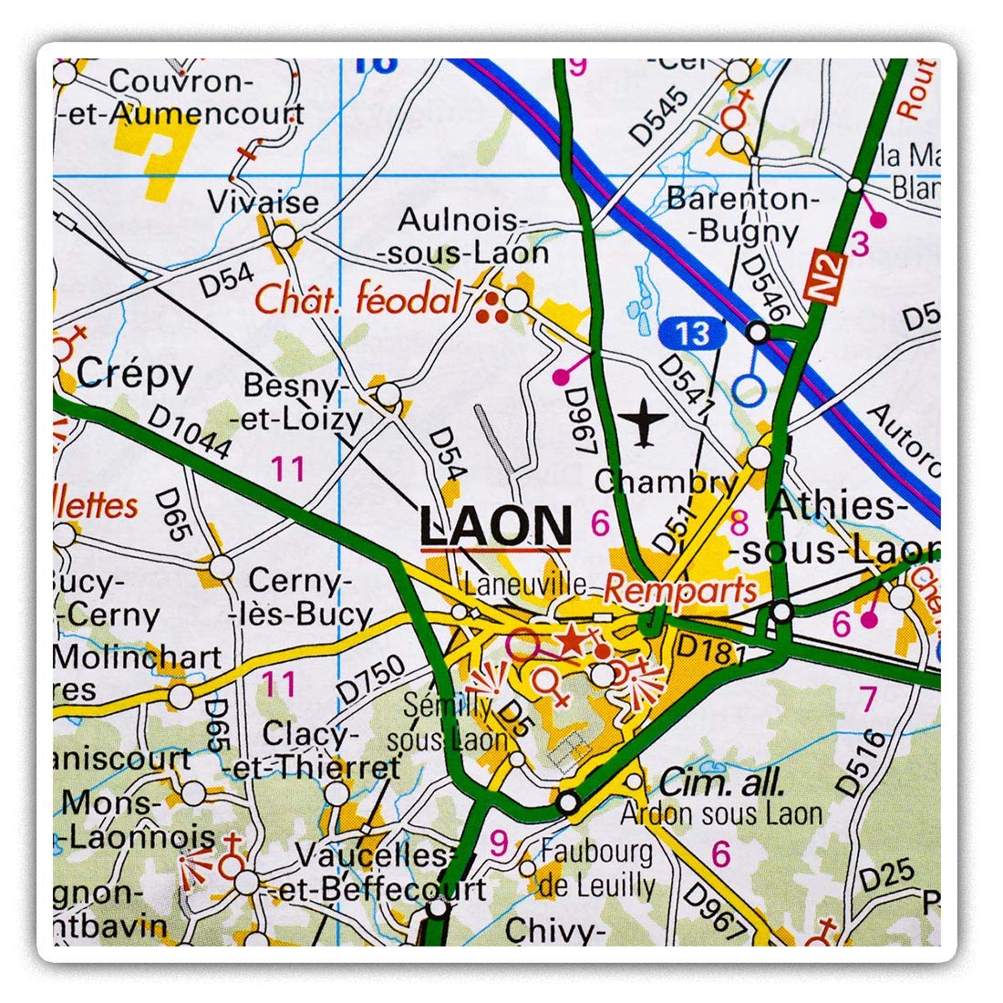 Destination Vinyl Ltd Multi 2 X Square 7.5Cm Vinyl Stickers - Laon City France French Travel Map 45512