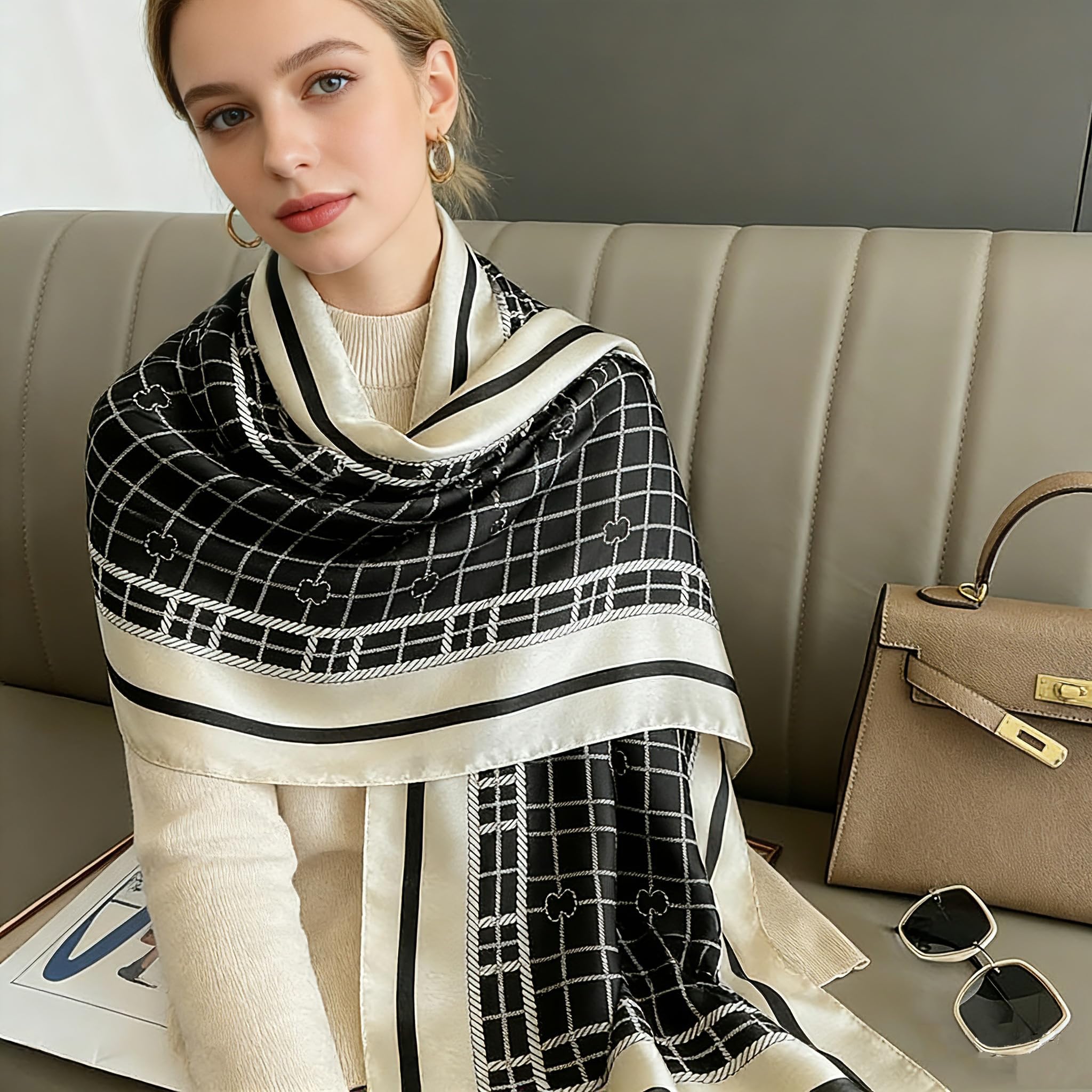 Bufanda de seda de morera, larga y ligera, de moda, Talla Unica