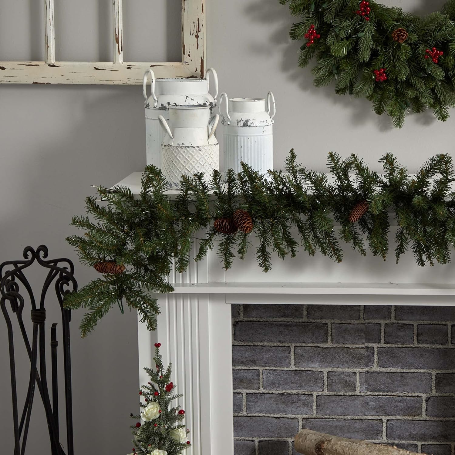 Nearly Natural 6ft. Mixed Alaskan Pines and Pinecones Artificial Christmas Garland 50 Warm White LED Lights