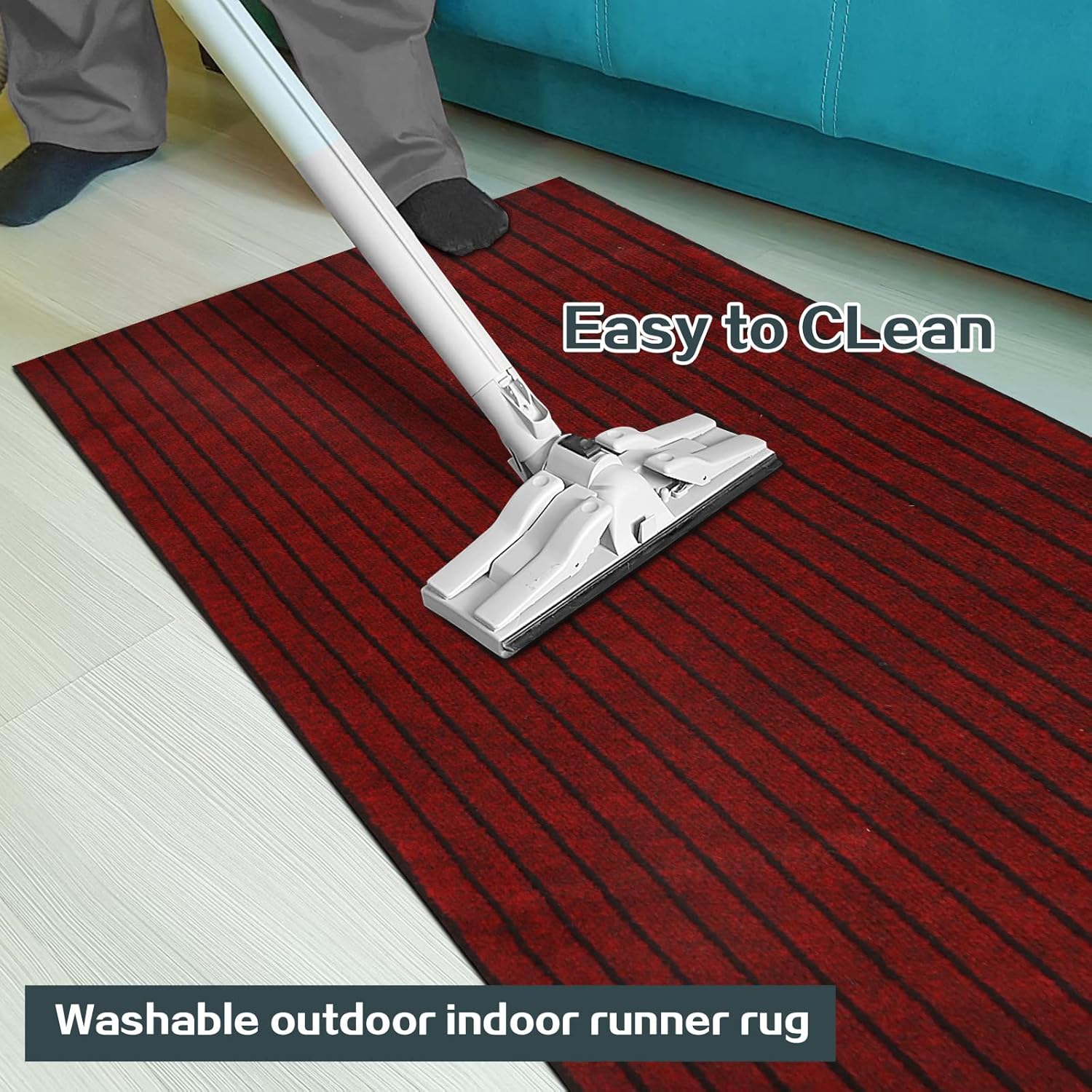 Heyroll Custom Size Hallway Runner Rug, Backed Non-Slip Waterproof Runner Rugs, Washable Outdoor Indoor Carpet Runner Rug for Floor, Entryway, Kitchen, Laundry, Balcony, Garage 2' x 2', Stripe Red