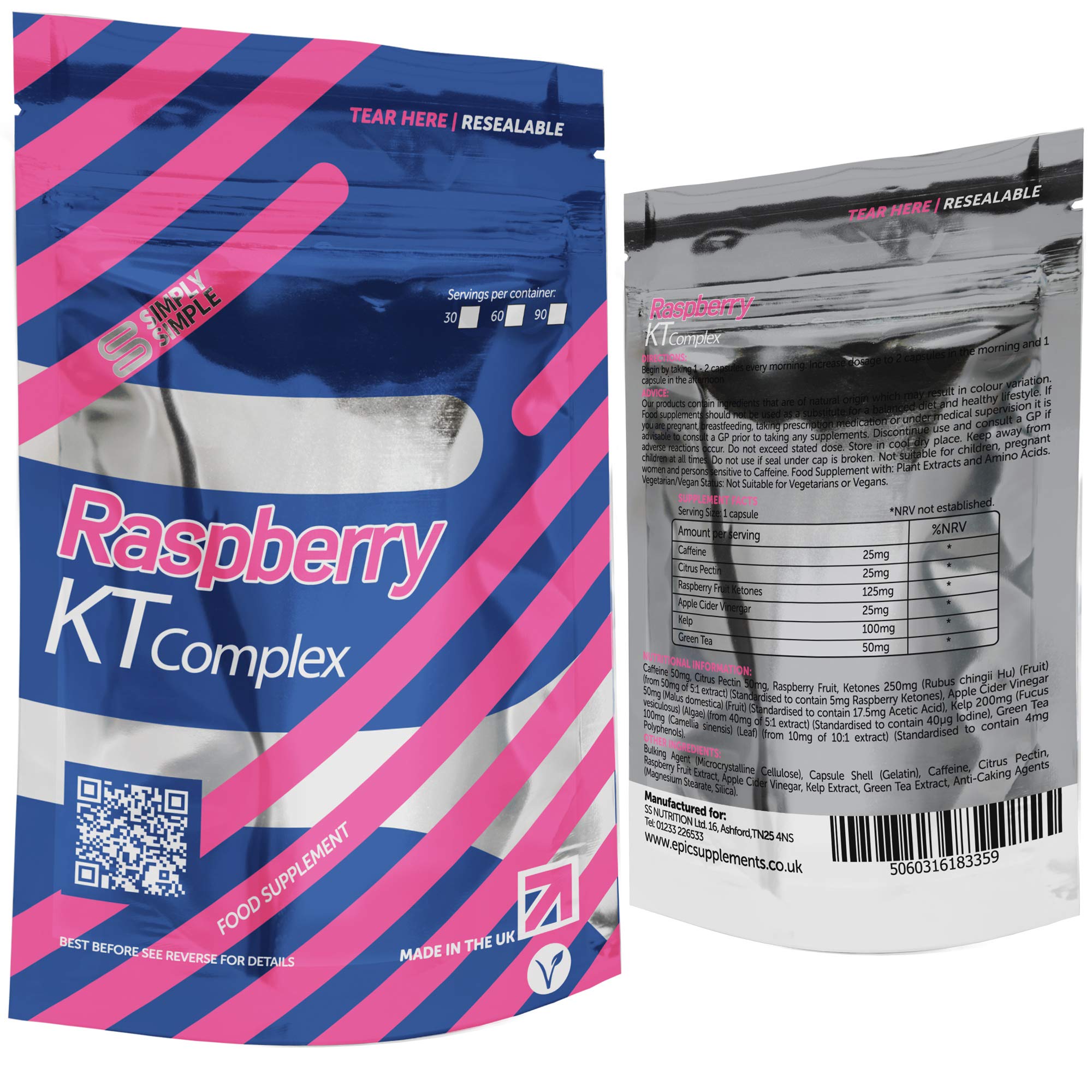 Simply Simple Raspberry KT Complex Ketone Slimming & Weight Loss Pills with Apple Cider Vinegar, Caffeine, Green Tea, Iodine, Sea Kelp