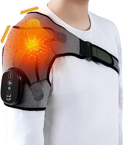 Almohadilla térmica de hombro inalámbrica con masaje, envoltura eléctrica para el hombro con 3 vibraciones y 3 calor, almohadillas térmicas para
