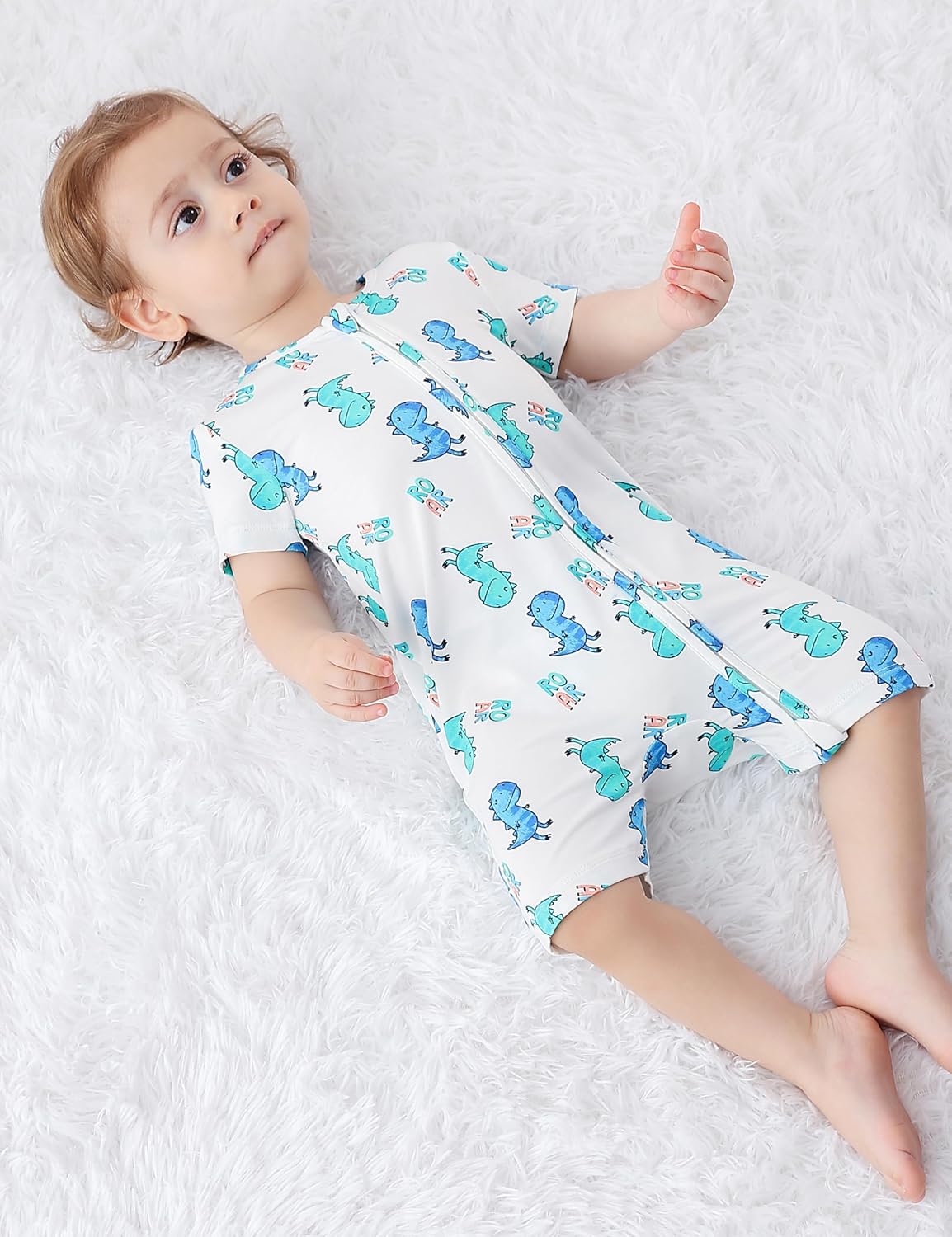 JunNeng 2pcs Baby Boy Footless Sleeper,Rayon from Bamboo Romper with 2 Way Zipper Short Sleeve Infant Summer Outfit - Image 5