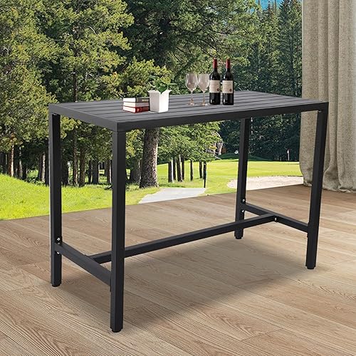 Miniatura 7 de Mesa de bar al aire libre, consola de patio con marco de acero recubierto de polvo, resistente a la intemperie, parte superior impermeable para
