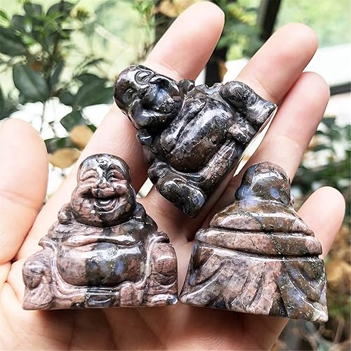 Vista 63 de Fekuar Estatua de Buda Feliz de Aventurina Roja, tallada a mano Maitreya Laughing Buda, escultura de bolsillo de cristal curativo de 1.5 pulgadas