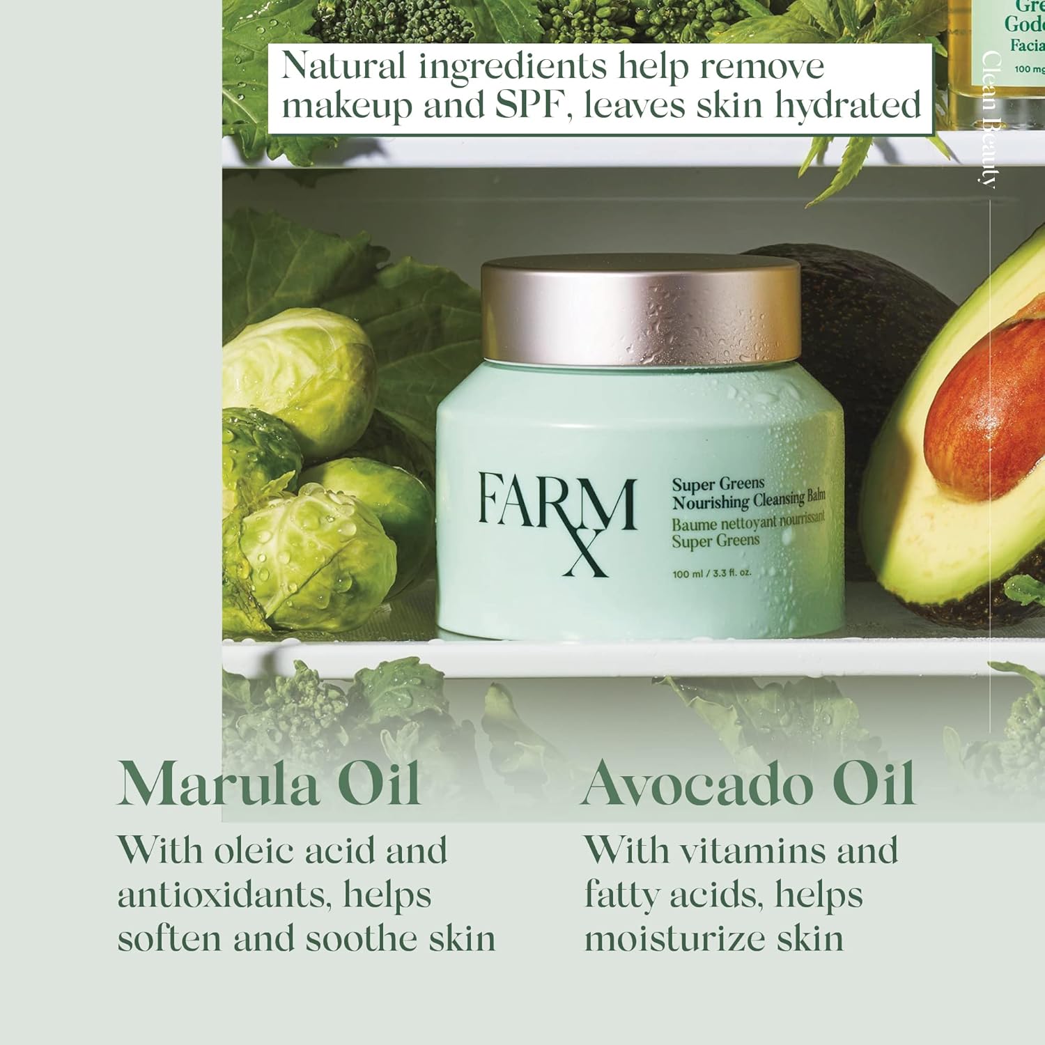 Farm Rx Super Greens Nourishing Cleansing Balm makeup remover Natural Ingredients Cleanse Skin, Remove Dirt, Debris & Makeup, hydrating for sensitive skin (100ml/3.3 fl oz)
