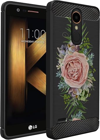 CasesOnDeck Case Compatible with [LG Tribute Dynasty/Aristo 3 /Rebel 4 /Phoenix 4/ Zone 4][Grip Tactical] Hybrid Case with Rubberized Grip Exterior Inner Flexible TPU Cover Pink Rose