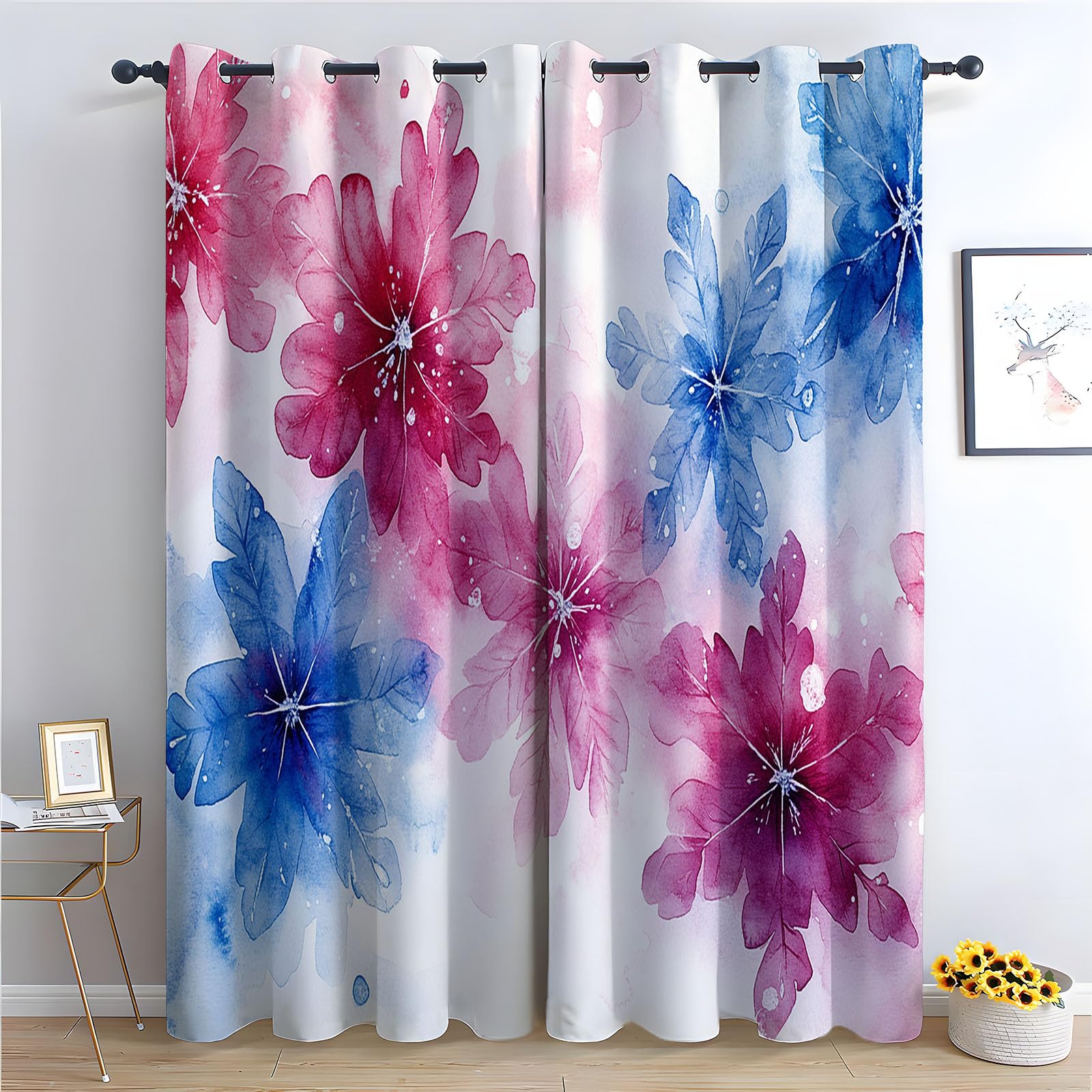 Drapés fenêtre pour salon et chambre rideaux motif aquarelle délicat
