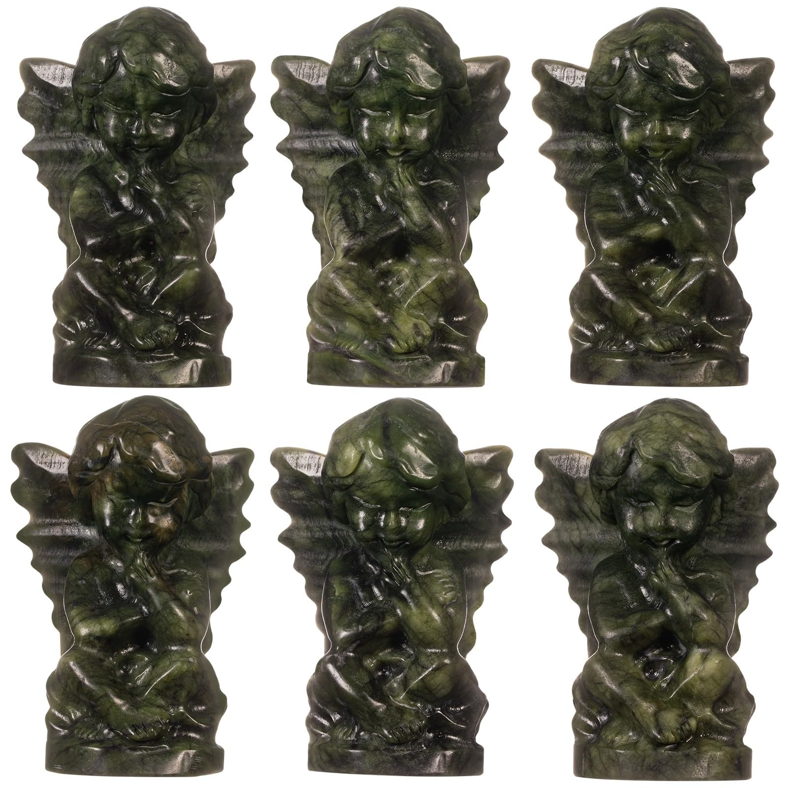 mookaitedecor Hand Carved Natural Green Jade Crystal Thinking Baby Angel Figurine Statue Good Luck Guardian Angel Gift - Image 4