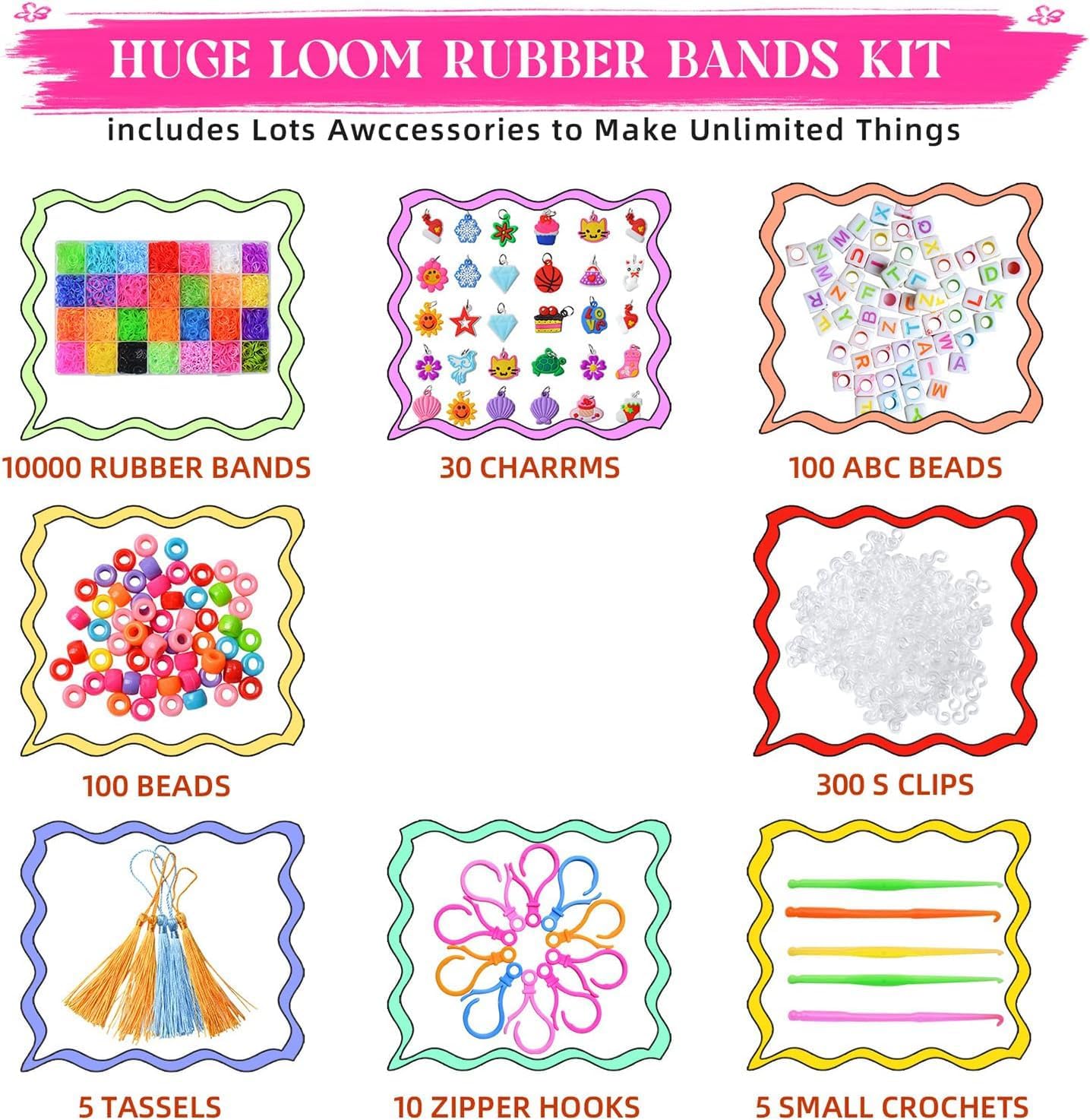 DDCOWP 11000+ Rubber Band Bracelet Kit, Loom Bracelet kit，DIY Bracelet Making kit，Loom Bead Bracelet kit,28 Colors,Best Gifts for Birthday and Christmas with