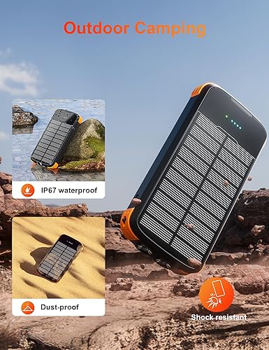 Miniatura 4 de Banco de energía solar de 40000 mAh, cargador portátil PD de 20 W, cargador solar de carga rápida, cargador solar integrado con 4 cables y entrada