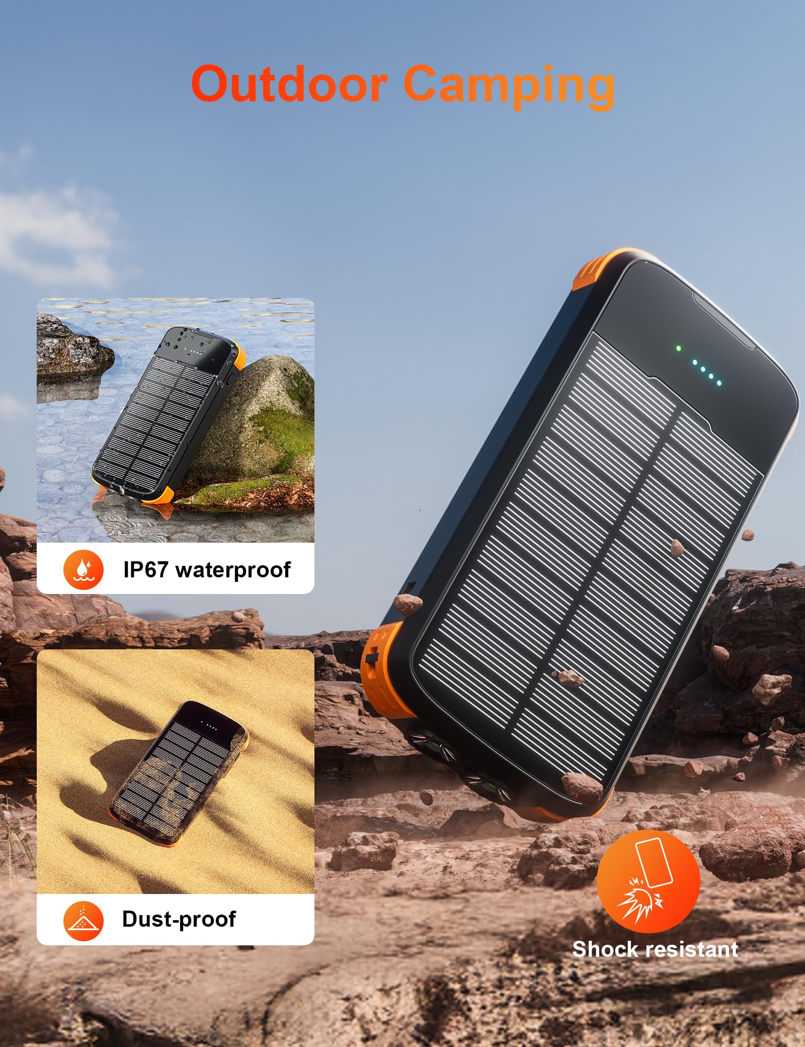 MINRISE Solar Power Bank 40000mAh, Tragbares Ladegerät PD 20W Schnellladegerät Solar Ladegerät Power Bank Eingebaute 4 Kabel und USB-C in/Ausgang, Camping Essentials Externer Akku Pack mit