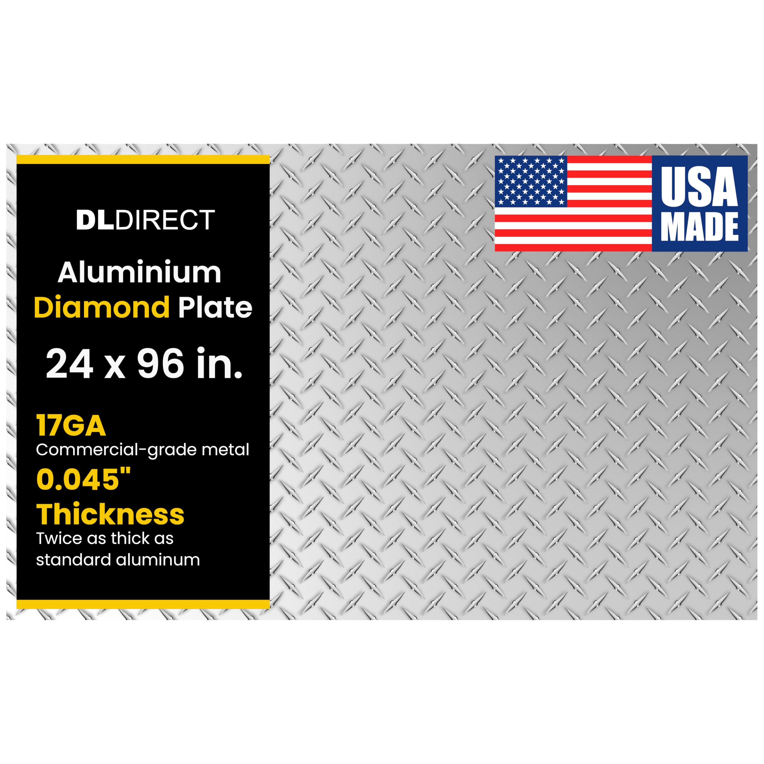 24in. X 96in. - Diamond Plate Sheet Metal, Heavy-Duty Genuine Commercial-Grade Mill Finish Diamondplate Aluminum Sheet, USA Made Aluminum Tread Plate