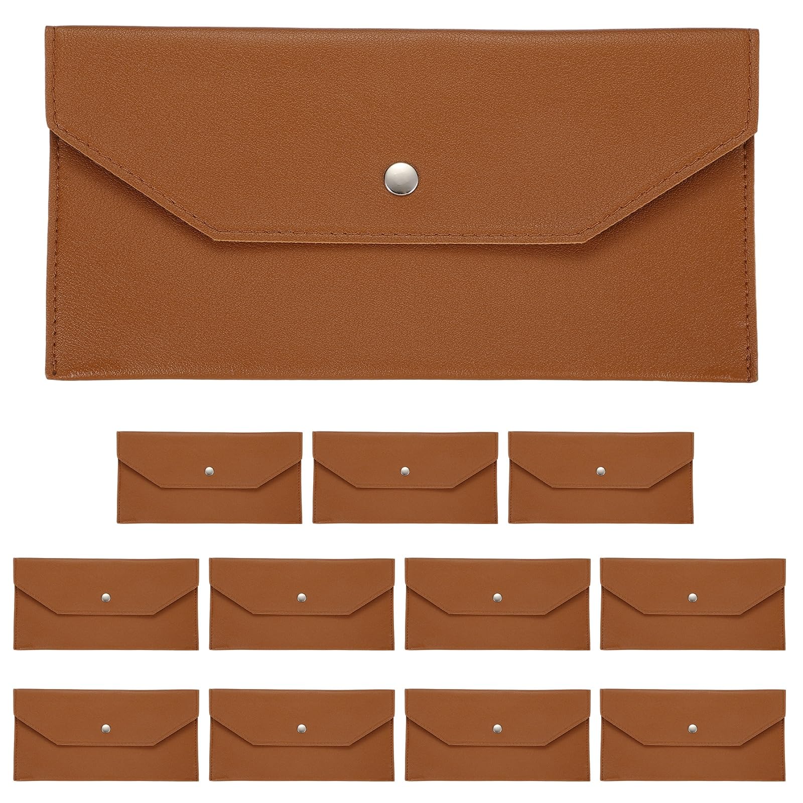 PATIKIL 12Pcs PU Leather Envelope Wallet Card, Reusable Money Pouch Small Leather Organizer Pouch for Women Men Travel,Brown