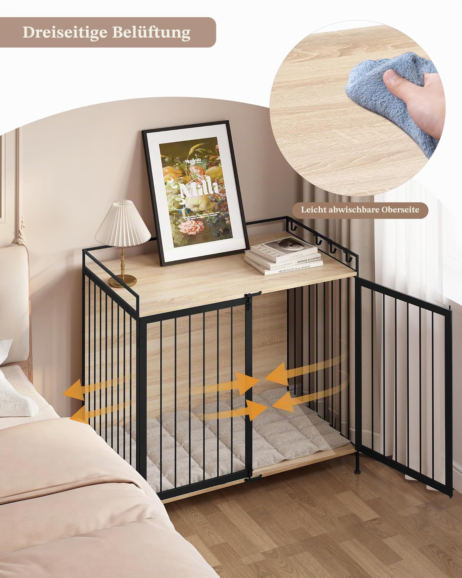 EUGAD Hundebox, Hundekäfig Möbel, Hundebox für Zuhause | 104x92x60cm, für Kleine bis Mittelgroße, mit Großzügige Plattform, aus Holz, Hundekäfig Indoor,Dog Crate als Beistelltisch
