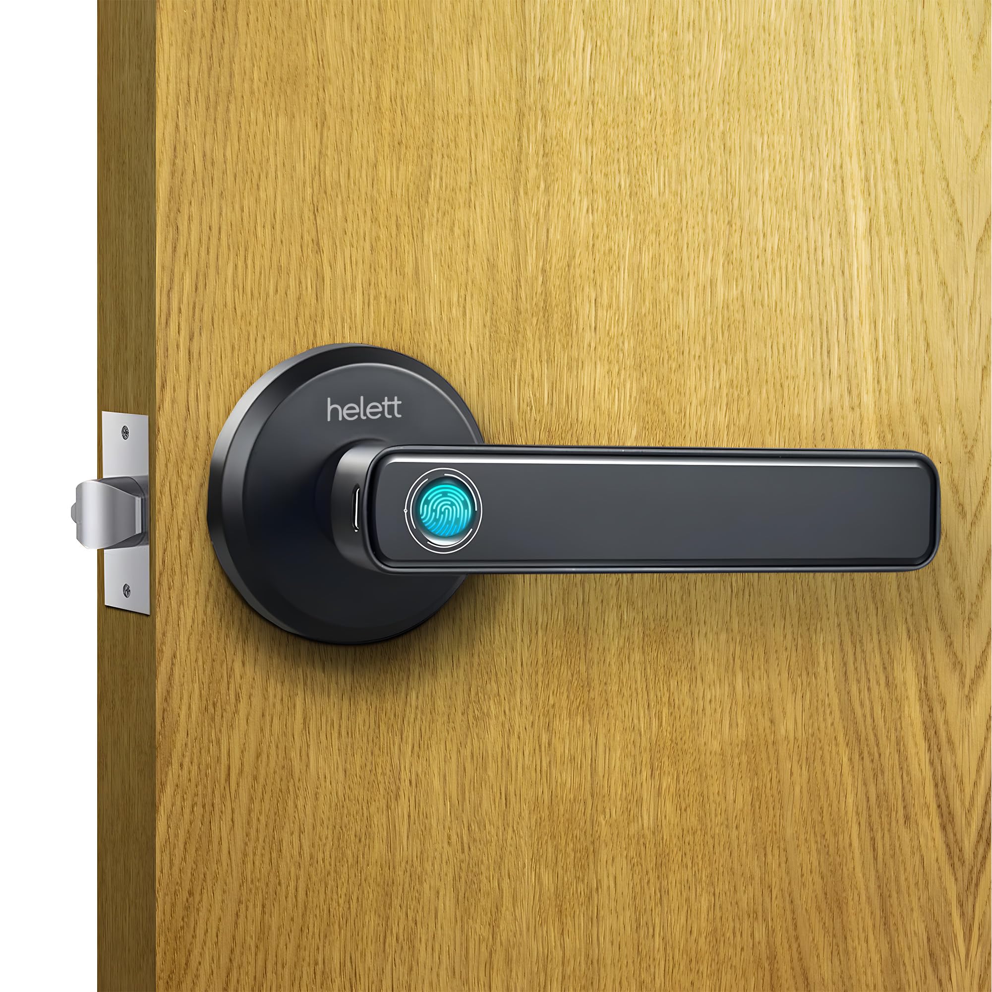 Helett HT320 Digital Door Lock (Lightweight) 50 Fingerprint Manual Key| Mortise |Support USB Emergency Unlock|Suitable for 30mm-55mm Aluminium or Wooden Office Cabin and Bedroom Doors (Black)