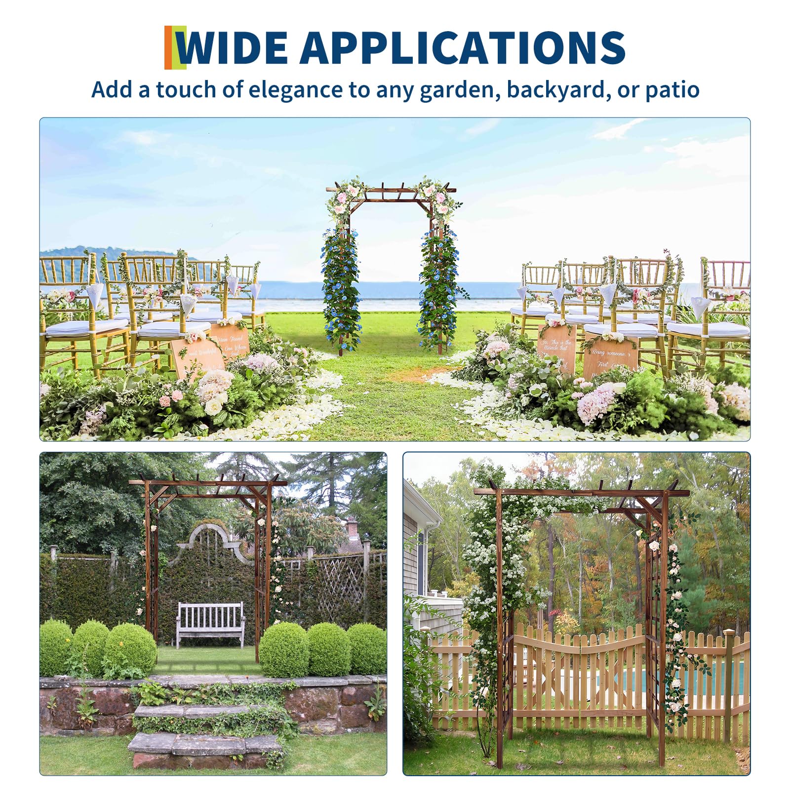 GarveeLife Holz Gartenbogen Pergola Carbonisiert | Stabile Rankhilfe aus Holz Für Kletterpflanzen Hochzeit Gartenparty Terrasse und Eingangsbereich
