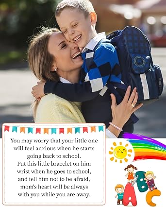 VU100 Back to School Gift, Mother Daughter/Son Bracelet First Day of School Gift Matching Bracelets Starting School Persent Separation Anxiety Persent for Boys Girls