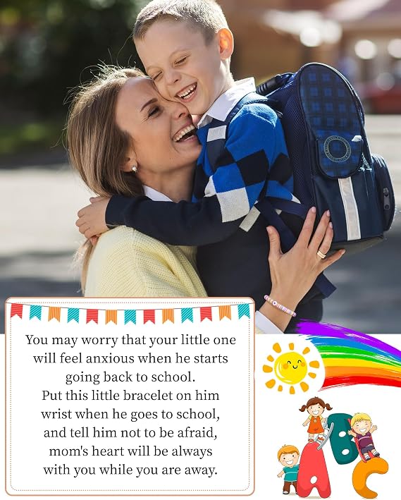 VU100 Back to School Gift, Mother Daughter/Son Bracelet First Day of School Gift Matching Bracelets Starting School Persent Separation Anxiety Persent for Boys Girls